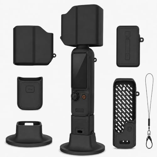 HUKWIMO �V���R���ی�J�o�[ DJI Osmo Pocket 4P �Ή� 5��ی�p�[�c �����Y�J�o�[ �t����ʃJ�o�[ �{�̕��M�P�[�X �n���h���J�o�[ �V���R���x�[�X �X�g���b�v�t�� ���h�~ �h�o ����~�� �u���b�N