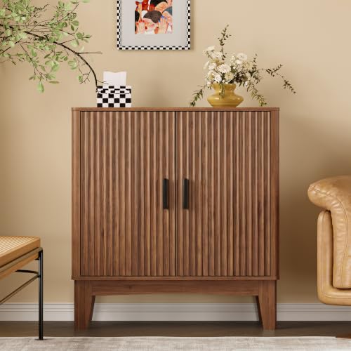 Image of BORNOON Storage Cabinet with Doors and Adjustable Shelf, Modern Fluted Sideboard Buffet Cabinet, Freestanding Coffee Bar for Kitchen, Pantry, Entryway, Living Room