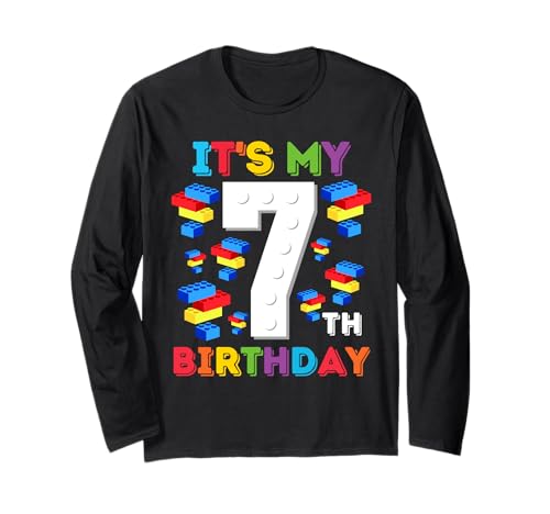 Building Block Master Builder Famiglia Compleanno Wear. È il mio 7° compleanno maestro costruttore ideale come regalo per bambini, ragazzi, ragazze, figlio, figlia, nipote, nipote, nipote e che ama costruire e giocare con blocchi giocattolo o mattoni.