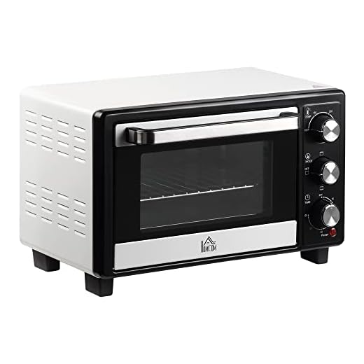 HOMCOM Forno Elettrico Ventilato 1400W 16L con Temperatura Regolabile Max 230°, Fornetto Elettrico con 3 Metodi di Cottura, Timer 60 min, Vassoio, Griglia, Teglia, Manico per Teglia, Bianco