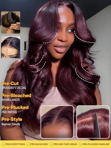 Image of Sunber Purple Black Cherry 13x4 Pre-Everything Body Wave Wig Human Hair 18 inch