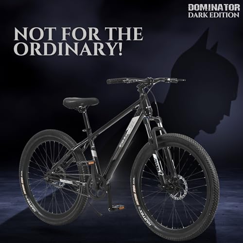FitTrip Dominator Dark Edition 26 Inch MTB Cycle for Boys Without Gear | Zoom Masera Lockout Suspension | Clarks Dual Disk Brakes | Stunt MTB Single Speed Cycle for 5 Ft & Above (Age: 15+ Years)