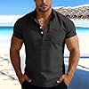 HOT1950s Black T Shirts for Men UK Casual Solid Color Half Button Oversized T-Shirt with Pockets Round Neck Short Sleeved Summer Tops Lightweight Trendy Blouse Breathable Comfortable Shirts Size 4XL #2