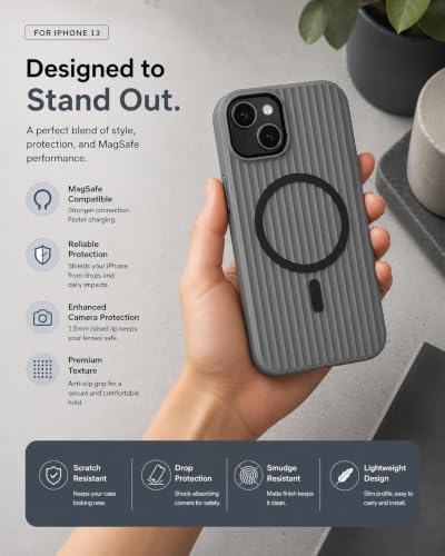 Image of keeshar MagPro Stripe case for Apple iPhone 13 /14 Black Frosted Transparent PC Hard Back Cover Camera & Body Protection|Anti Shock,Scratch Resistant Wireless Charging Compatible