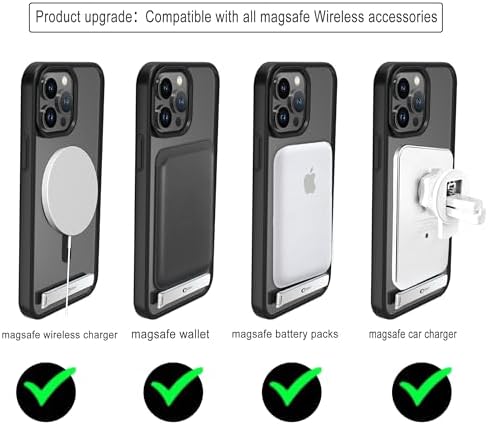 chitri for iPhone 13 Pro Max 6.7 Inch Compatible with MagSafe Charger [with Metal Kickstand] Flexible TPU Translucent Hard PC Back Slim Shockproof Protective Cover (Black)