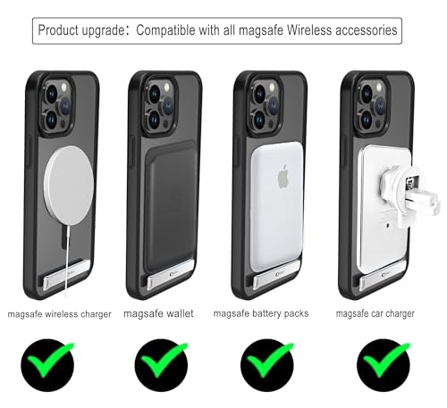chitri Compatible for iPhone 13 Pro Max Case, [Two-Way Stand Magnetic Case] Compatible with MagSafe Charger [with Metal Kickstand] Translucent Matte Back Soft Edge Shockproof Protective Case, Black