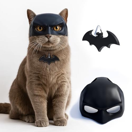 Bat Mask and Collar Badge Set Funny Pet Costume Accessories for Indoor Cats Superhero Outfit for Halloween Cosplay Photoshoots and Gift for Pet Lovers (Small)