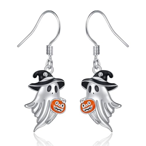 Boucles d'oreilles fantômes citrouille en argent sterling 925, bijoux d'oreilles Halloween femme