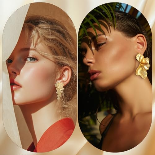 6 Pairs Chunky Gold Statement Earrings Set for Women Gold Geometric Hoop Dangle Earrings Knot Flower Stud Drop Trendy Gift2