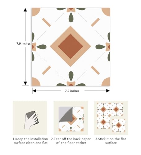 Peel and Stick Vinyl Floor Tiles, 20pcs, Self-Adhesive Removable, Waterproof, 7.9x7.9 inches, DIY Flooring, for Kitchen Bathroom Living Room (20, Orange, Medium) by Generic - Image 3
