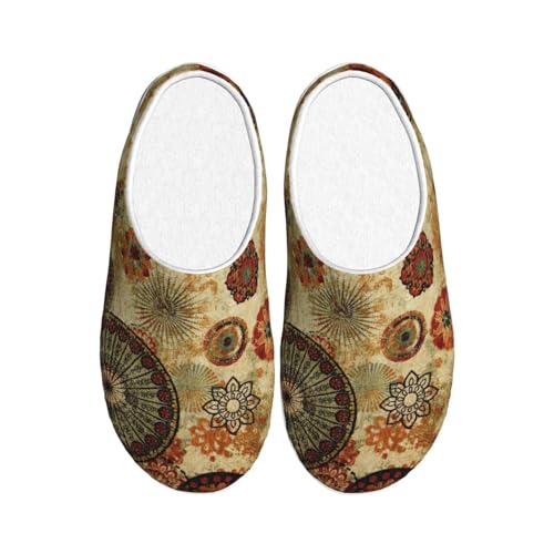 Pantoufles d'hiver en peluche chaude imprimé médaillon chaussons de maison mixtes