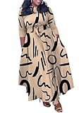 Fall Plus Size Maxi Dress for Women African Print Long Sleeve Swing Dress with Belt