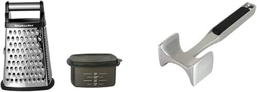 Miniatura 8 de KitchenAid Gourmet - Rallador de caja de acero inoxidable de 4 lados con recipiente de almacenamiento desmontable, 10 pulgadas de alto, negro y