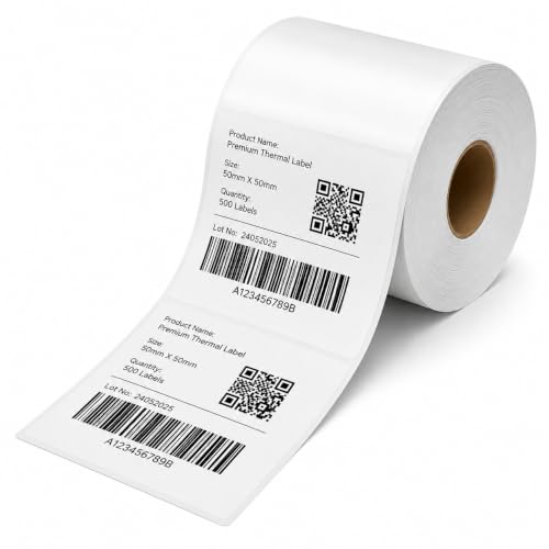 Image of Shreyans Direct Thermal Labels (Pack of 18, 50mm x 50mm 250 Labels /Roll) - Non Tearable, Scratch Free, Water Proof & Non Fade Stickers with Permanent Marking - 4500 Labels