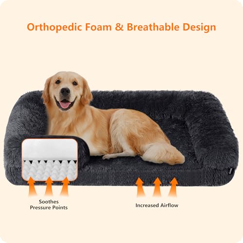 HMTOPE Orthopädisches Hundebett, Hundesofa, hohen Rand, Hundekissen, Hundekorb, Abnehmbar und waschbar, Mittelgroße Hunde, Grosse Hunde, 106 x 80 x 20 cm, Dunkelgrau