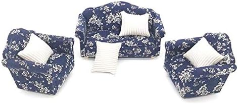 Miniatura 9 de EatingBiting 112 Casa de muñecas Muebles en miniatura Sofá 1 sofá doble + 2 sofás individuales Juego de 3 piezas Sala de estar 112 Casa de muñecas