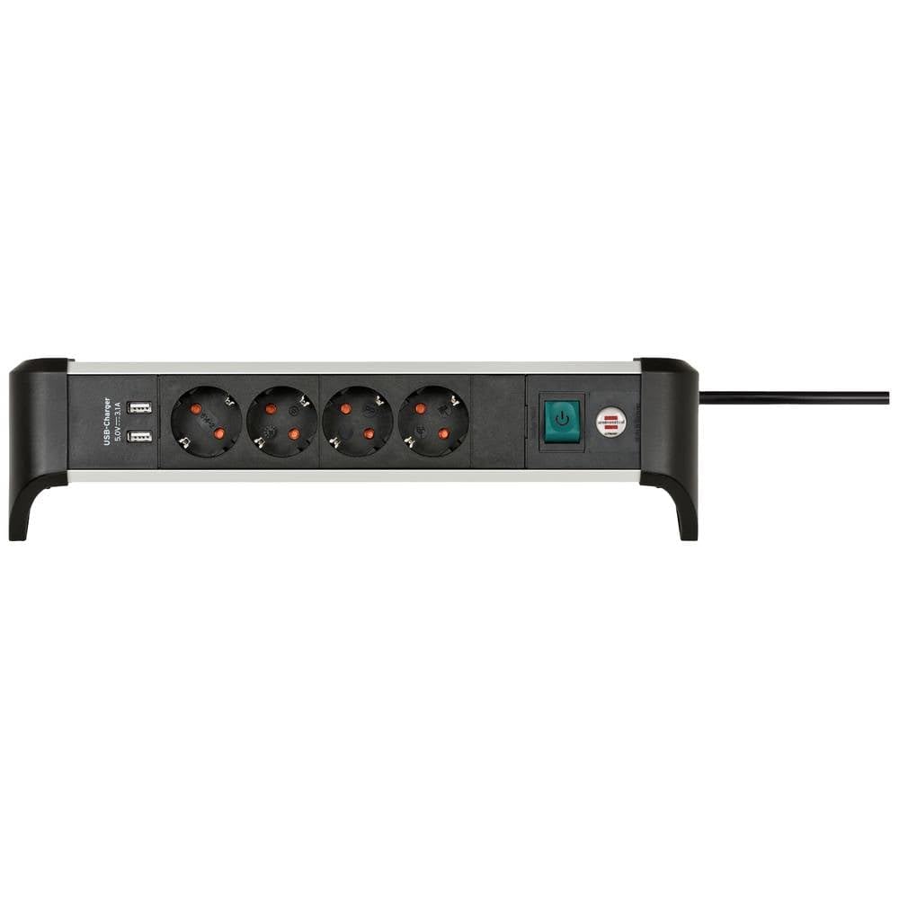 Brennenstuhl ALU-Office-Line regleta enchufes con USB y 4 Tomas para el Escritorio (regleta de Mesa, Cable de 1,8 m, Interruptor, Fabricado en Alemania)