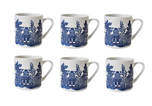 Churchill Blue Willow Mugs 12 Oz, Set of Six, Made in England