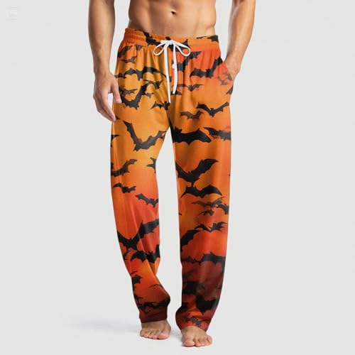 Men's Pajama Pants Halloween Themed Casual Sleep Pajama Bottoms Drawstring Waist Loose Fit Straight Leg Pj Pants2