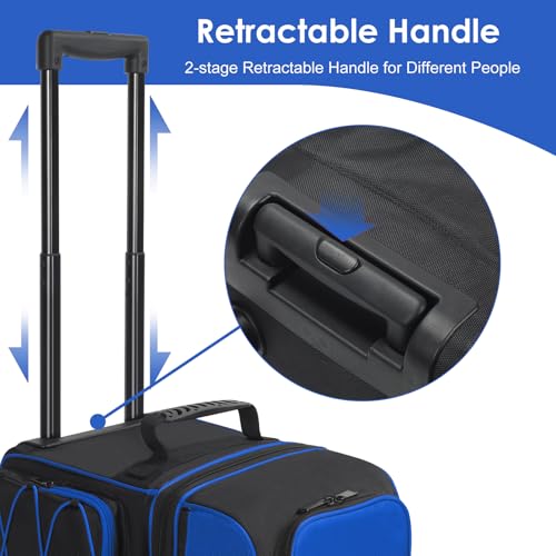 JMIANeodark 2 Ball Bowling Bag With Wheels, Multi-Pockets Bowling Ball Bag Roller, With Separate Shoe Compartment, Large Capacity Double Bowling Ball Bag With Extendable Retractable Handle