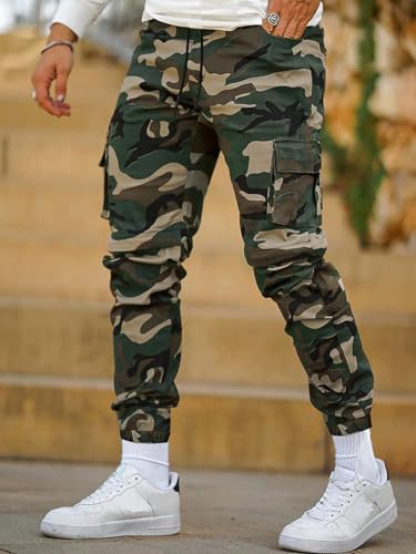 Image of TAGDO Men's Casual Cotton Camouflage Cargo Pants for Men | Army Utility Multi Pocket Style | Elastic with Drawstring Waist for Everyday Wear (2045)