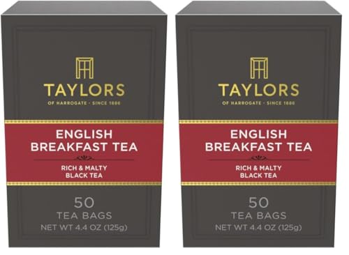 Taylors of Harrogate English Breakfast, Black Tea, Pillow Tea Bags, Rich, Bright &amp; Malty, Caffeinated, Enjoy Hot or Iced, 50 Teabags, 50 Count (Pack of 2)