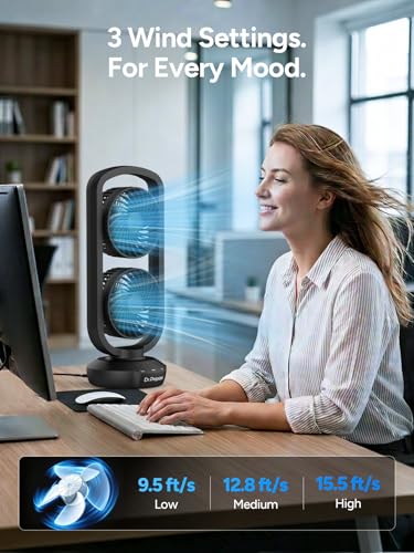 Image of DR.PREPARE Dual Oscillating Tower Fan with 270 Tilt, 105 Oscillating, 3 Speeds and 3 Auto-Off Timer, Portable USB Powered Desk Fan for Bedroom Office Home Desk, Powerful Airflow 15 Inch