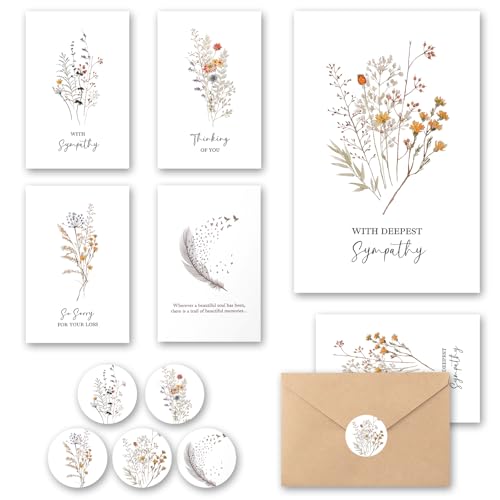Slyitokbhr Sympathy Cards with Envelopes and Stickers 20 Pack Condolence Cards for Bereavement, Thinking of You, Sorry for your Loss Card - Floral and Feather Dove Assortment with Heartfelt Note