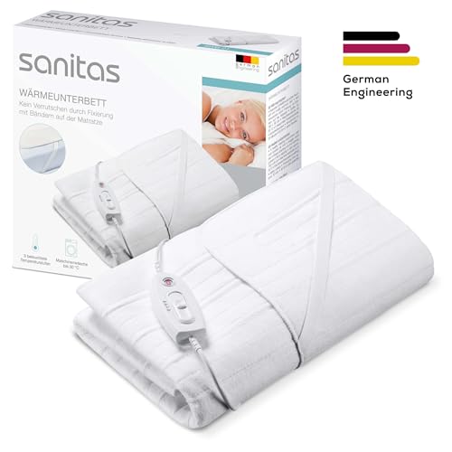 Sanitas SWB 21 Wärmeunterbett aus weichem Vlies, mit praktischen Fixierungsbändern, Sicherheitssystem, 3 Temperaturstufen, maschinenwaschbar, mit 150 x 80 cm passend für gängige Matratzen