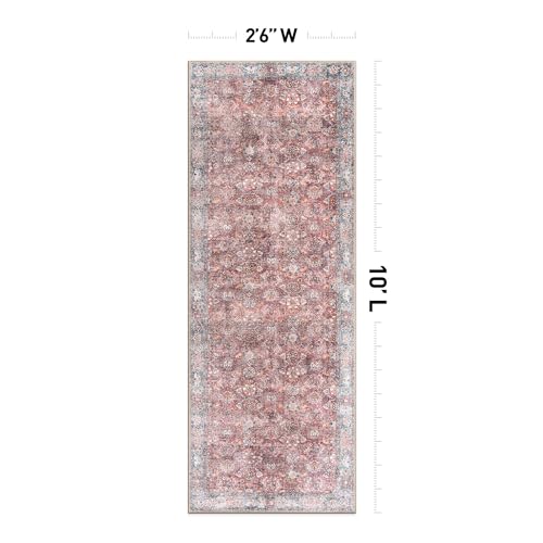 Rugshop Multi Transitional Vintage Bordered Runner Rug — Machine Washable, 2'6"x10' for Hallway, Entryway and Kitchen