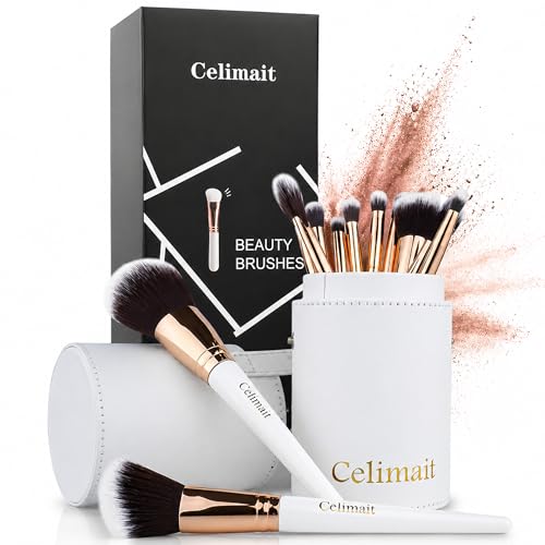 CELIMAIT Makeup Brushes Set with Travel Case, Soft Synthetic Bristles Makeup Brush Kit for Foundation Powder Blush Eyeshadow Concealer, Face Eye Brushes for Daily Use Travel Beginner Friendly, 12PCS