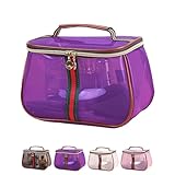 New Retro Vintage Vanity Bag, Clear Makeup Organizer with Handle, Waterproof Transparent Toiletry Bag, Large Capacity Cosmetic Makeup Bag for Women, Travel Skincare Storage Case (Purple)