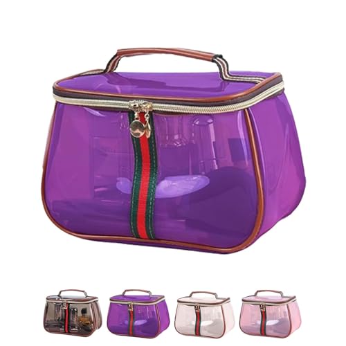 New Retro Vintage Vanity Bag, Clear Makeup Organizer with Handle, Waterproof Transparent Toiletry Bag, Large Capacity Cosmetic Makeup Bag for Women, Travel Skincare Storage Case (Purple)