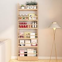 MYOYAY Kids Bookshelf Behind The Door Wall Mount 6-Tier Book Shelf Organizer for Toys and Books Space-Saving Narrow Solid Wooden Bookcase for Bedroom, Living Room, Office