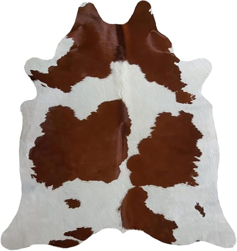 URBAN BUCK Brown & White Cowhide Area Rug Natural Premium Quality Cow Skin Hair On Leather Rug for Bedroom Décor 5ft x 5ft (60Inch x 60Inch, 152.4CM x 152.4CM)