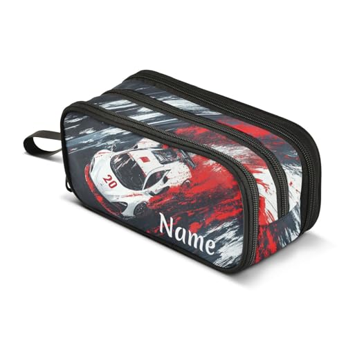 Image of Custom Racing Car Truck Pencil Case Box Boys Girls Personalized Name Large Pencil Pouch Stationery Pen Bag Organizer for Kids Adults School Office