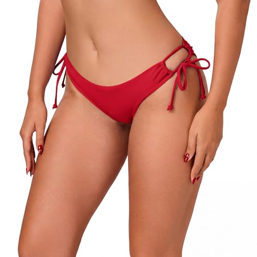 Image of KIWI RATA Women's Cheeky Bikini Bottom Brazilian Cut Swimsuit Bottom Low Rise Strappy Bathing Suit Bottom