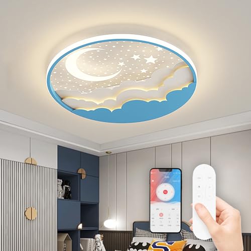 RRBEST LED Plafonnier pour Enfants, Créative Étoile Et Lune Lampe De Plafond Enfants, Dimmable Acrylique Plafonnier avec Télécommande, 3000-6000K, Moderne...