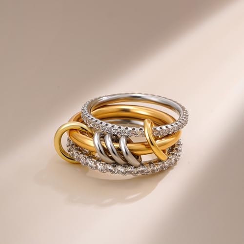 Goldegg Gold Stackable Rings for Women, 18K Gold Plated Cubic Zircon Rings, Gold Silver Multi Ring Mixed Metals Spinelli Ring (9) — view 6