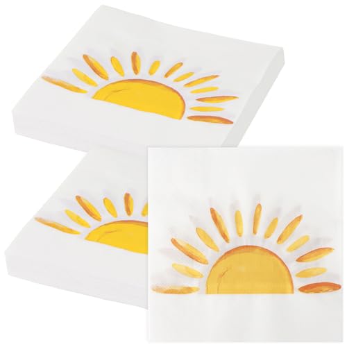 Adecortalk 60 Pcs Boho Sun Paper Napkins Sunshine Napkins First Trip Around The Sun Disposable Dinner Napkins Boho Sunshine Party Decorations for Boho Hippie Birthday Baby Shower Party Supplies