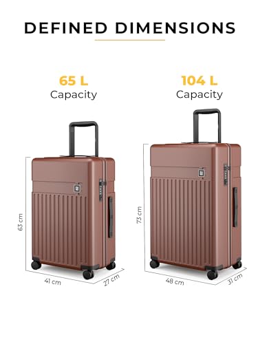Image of EUME Classic Check-in Medium 65 Cm and Check-in Large 75 Cm Luggage Trolley Bags for Travel - Set of 2 (Cambridge Brown) | Polycarbonate 8 Hinomoto Wheels Suitcase | Travel Bags for Luggage Trolley