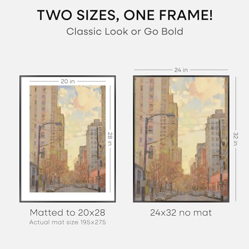 Image of Homeforia 24x32 Poster Frame Black, High End Metal 24 x 32 Large Picture Frames with Mat 20 x 28 for Photo, 24x32 Thin Frame Matted to 20x28 inch Print, 32x24 Frame, Tempered Glass, Wall Kit, Set of 1