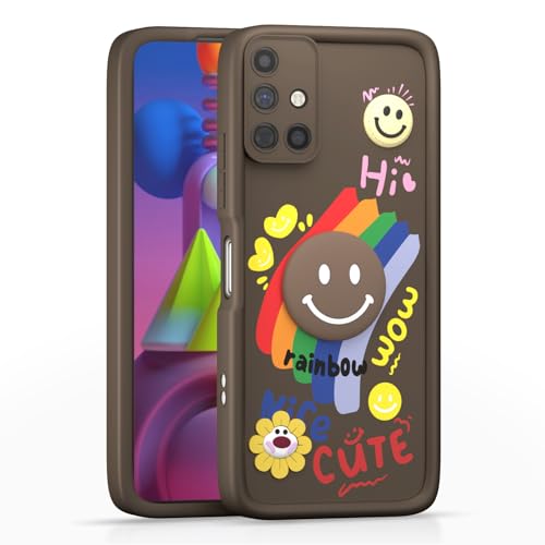 Image of Pikkme Back Cover for Samsung Galaxy M51 | Soft Silicone| Cute Rainbow Smile & 3D Cartoon Flower Design | Shockproof Raised Camera Protection Bumper Case (Brown)