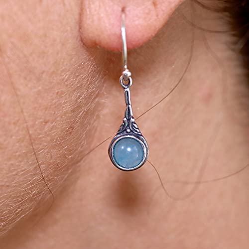 Aquamarine Earrings For Women, Sterling Silver 925 Dangle Earrings With Blue Stone, Dainty Drop Earrings, Unique Silver Earrings, March Birthstone, Vintage Earrings, Rustic Earrings #TOP5