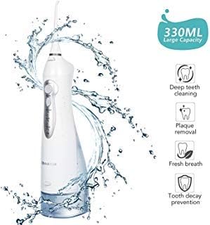 Water Flosser Cordless Dental Oral Irrigator for Teeth Cleaning with 3 Jet Tips,330ml Reservoir and Tongue Cleaner Attachment, for Travel and Family Use, Kids and Adults Compatible