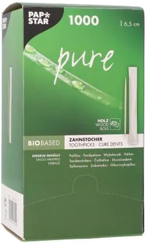 PAPSTAR 16701 All Purpose Service, Unique, Catering, Tableware, Wooden, Singular Toothpicks, Pack of 1000