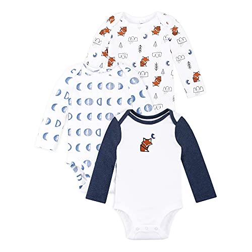 Image of Lamaze Baby Boys' Super Combed Natural Cotton Long Sleeve Bodysuit, Snap Closure, 3 Pack