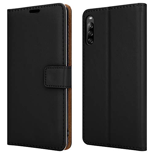 Funda de piel para Sony Xperia L4, cierre magnético, diseño de libro de protección completa, con ranuras para tarjetas, soporte y protector de pantalla, color negro