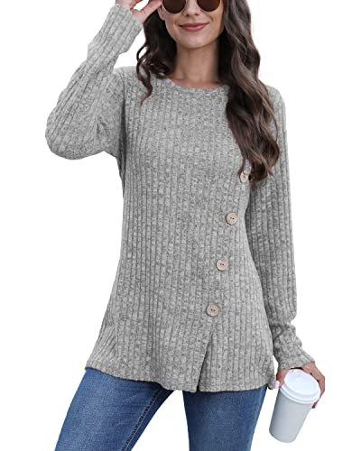 Image of JomeDesign Long Sleeve Shirts for Women Crew Neck Lightweight Sweater Loose Casual Tunic Tops