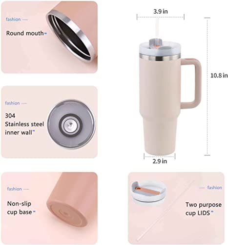 Image of 40 OZ Tumbler with Handle and Straw H2.0 FlowState Stainless Steel Vacuum Insulated Tumbler with Lid and Straw for Water, Iced Tea or Coffee, Smoothie and More?Rose Quartz?